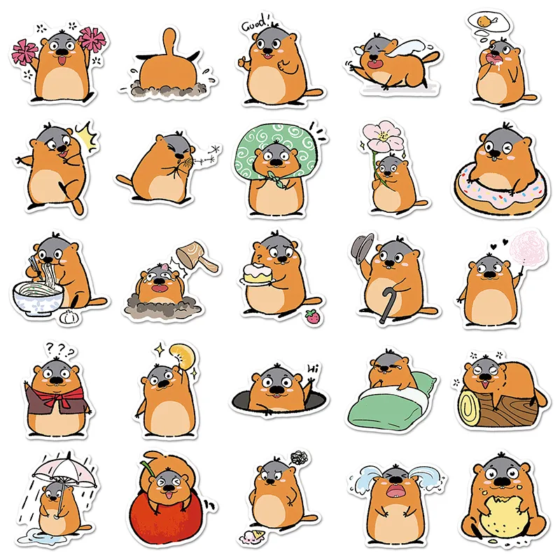 50PCS Cute Groundhog Sticker Funny Animal Meme Cartoon Graffiti DIY ...