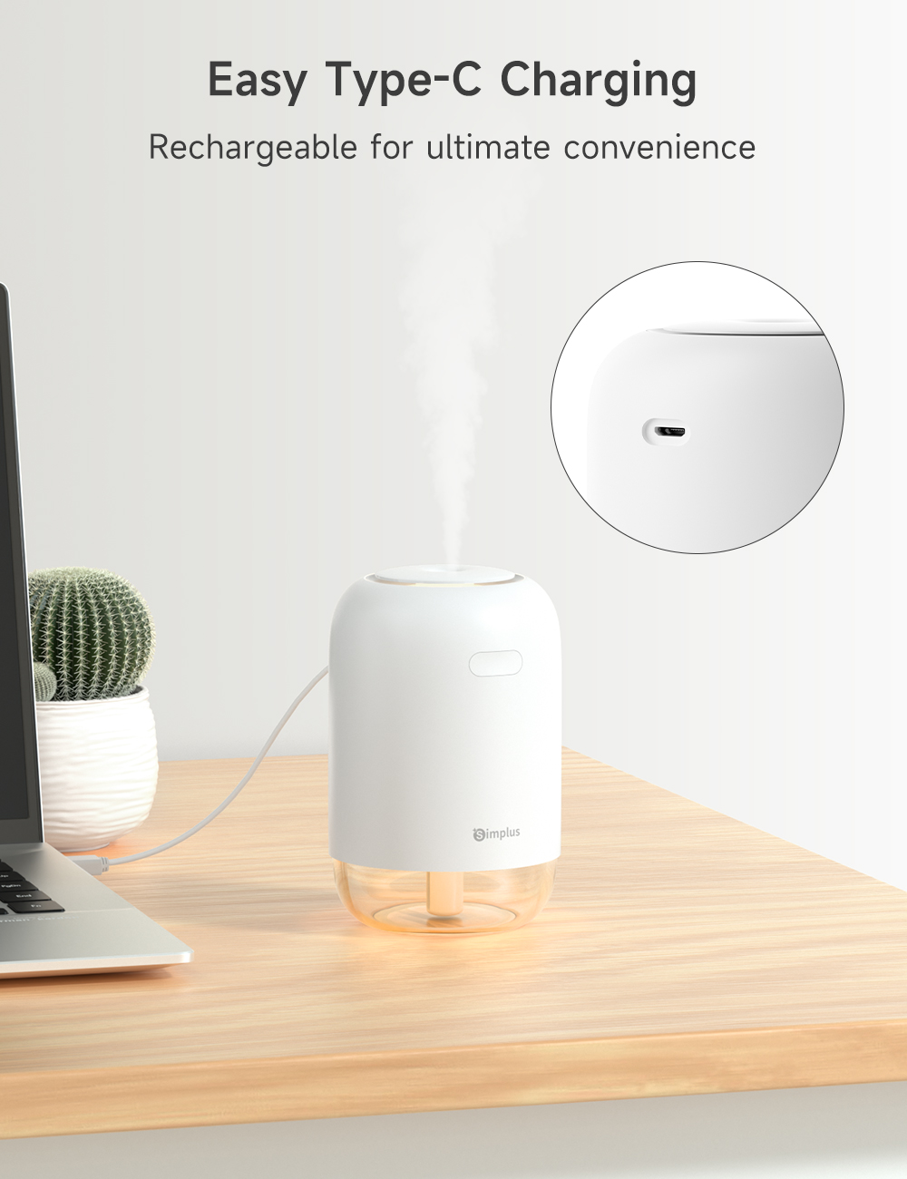 Simplus Humidifier Household Desktop Car Humidification Type-C Charging ...