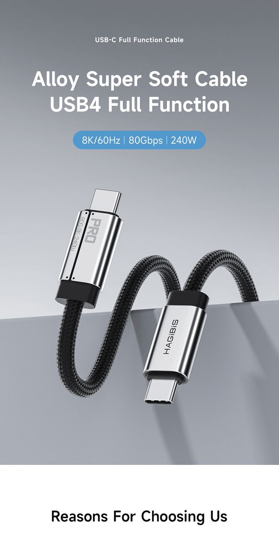 Hagibis 8K USB4 Super Soft Data Cable USB C to USB C Full Function ...