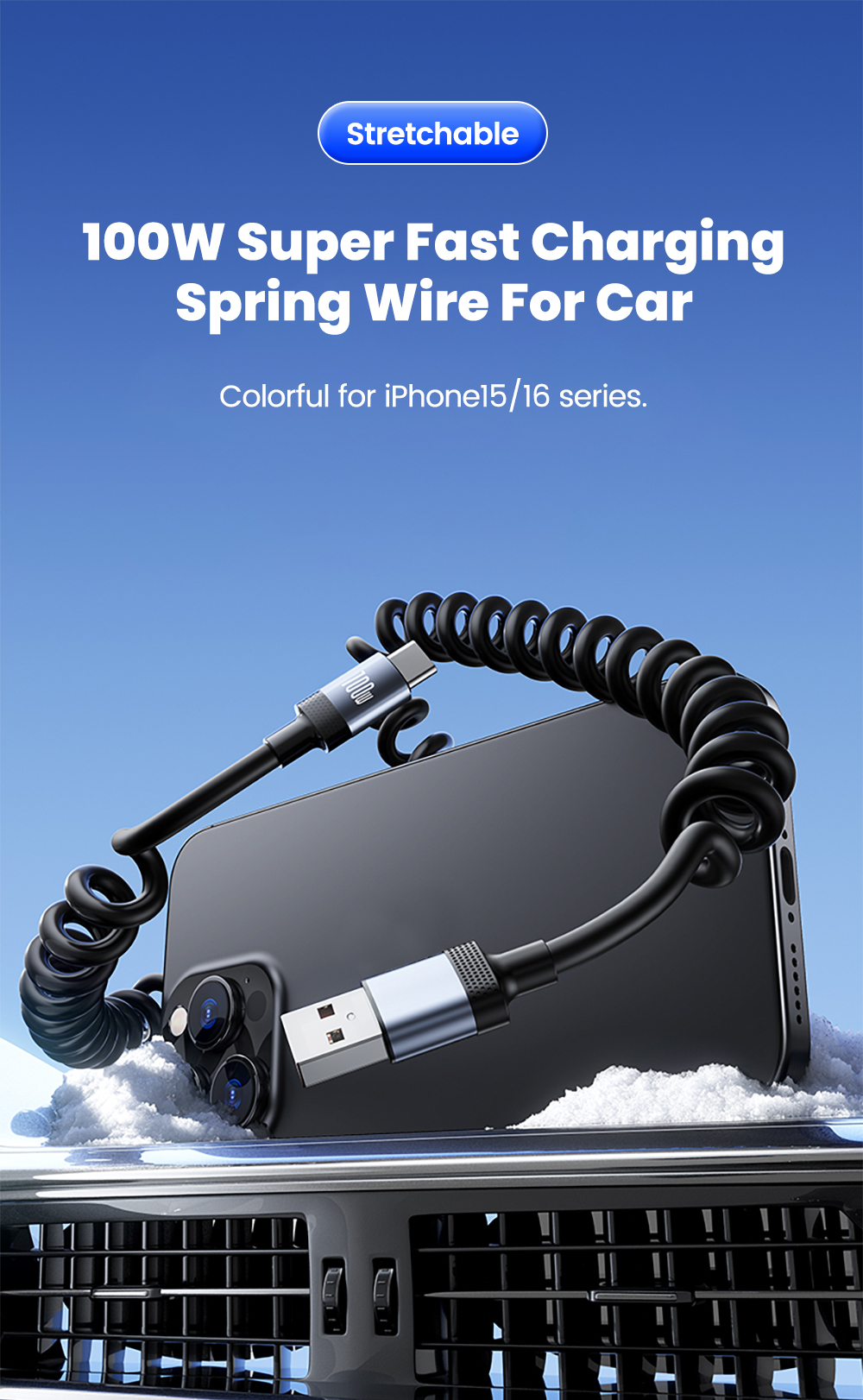 Twitch 1.5M 100W PD Fast Charging Type C to Type C Spring Cable USB to ...