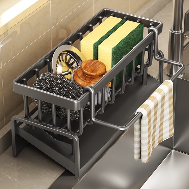 Sponge Drainer Rack With Tow Holder Kitchen Bathroom Sink Organizer ...