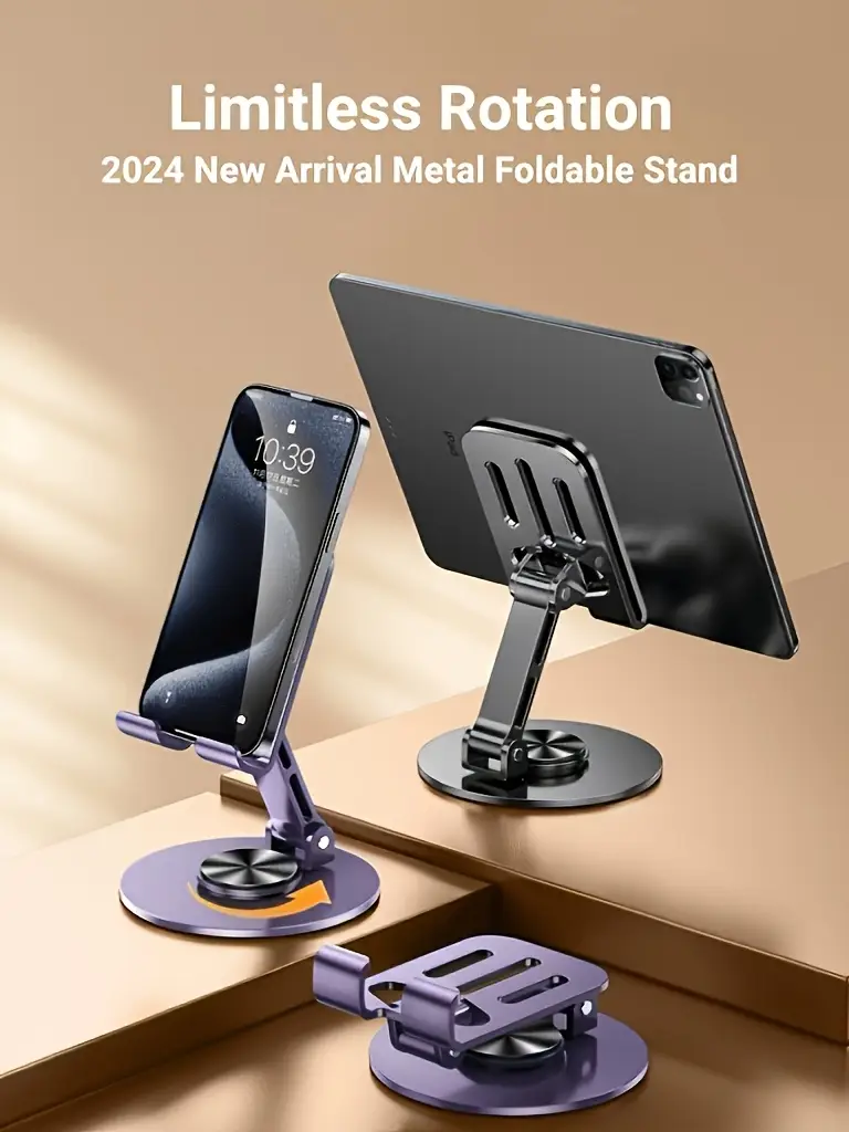 360° Rotating Metal Desk Cellphone Holder Foldable Desktop Universal