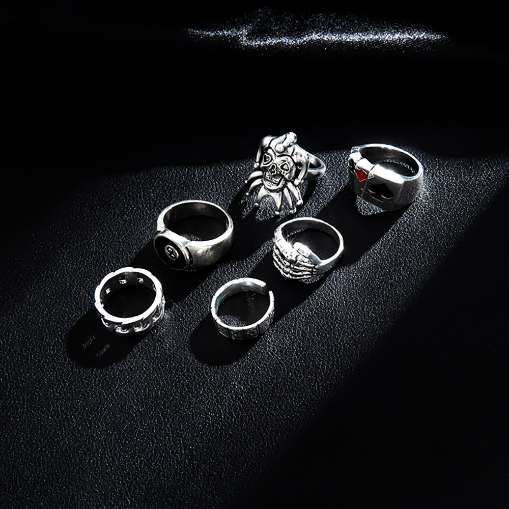 6PC Hip Hop Poker Rings Set - Gothic Skull Claw 8 Ball Statement ...
