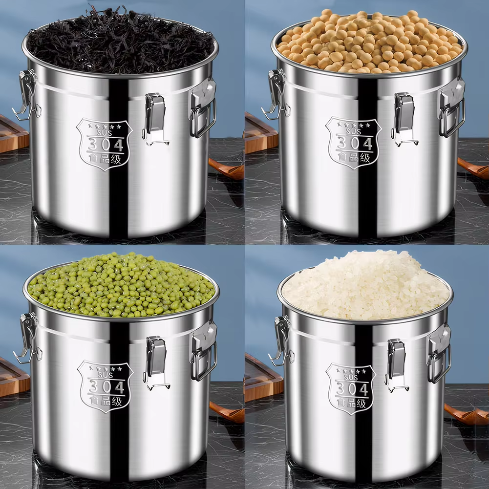 304 metal stainless steel airtight food container rice storage ...