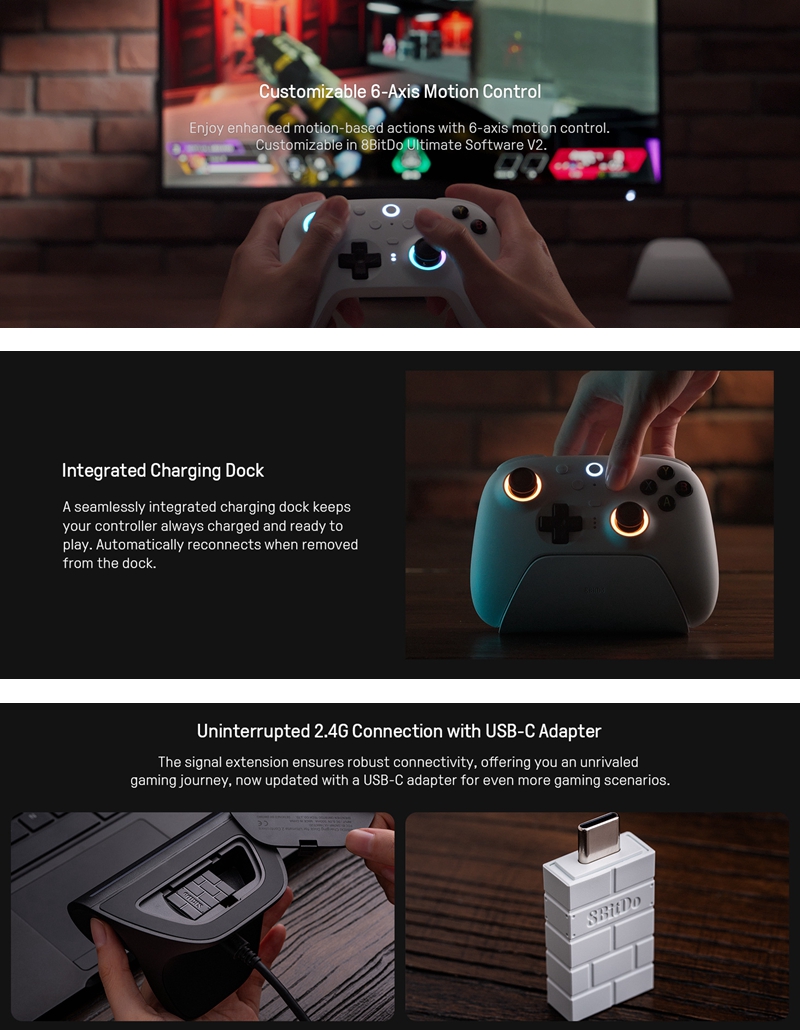 8BitDo Ultimate 2 Wireless Controller for Windows PC Android Steam Deck ...