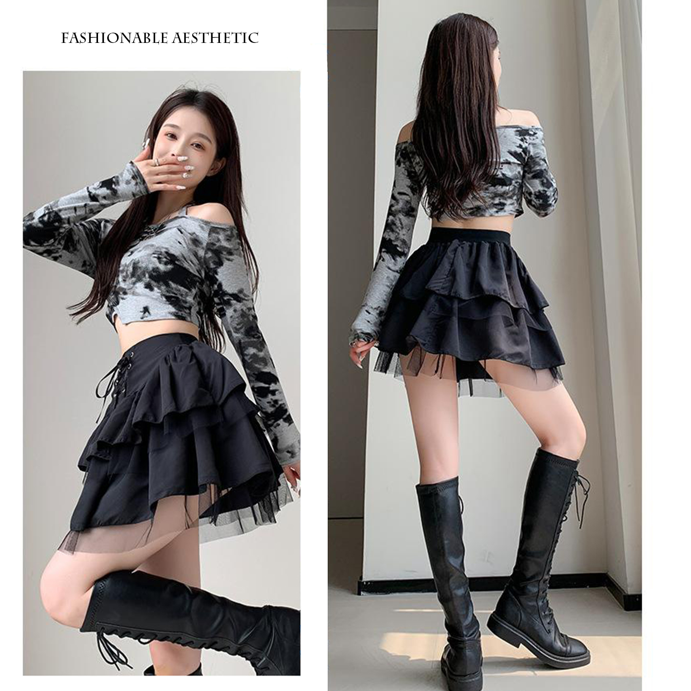 Irregular cake skirt high waist mesh skirt