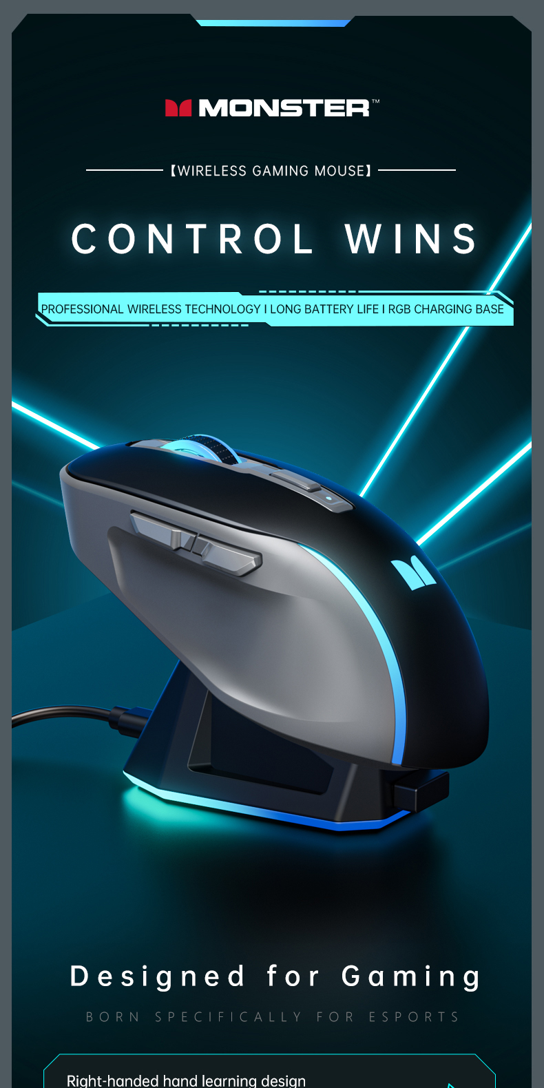 Monster X1 Wireless Mouse Ergonomic Optical Mice Tri-Mode 800-8000 DPI ...