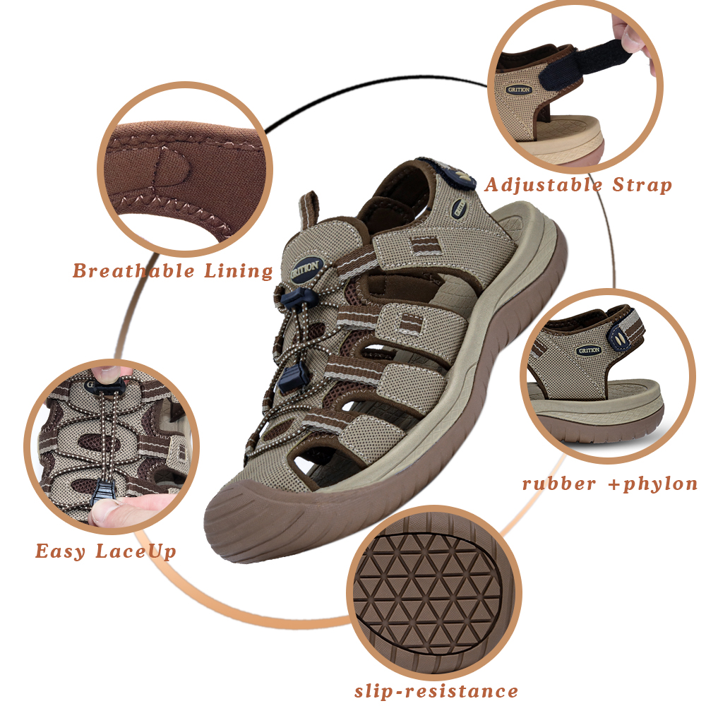 GRITION Men Summer Sandals Outdoor Hiking Trekking Beach Adjustable ...