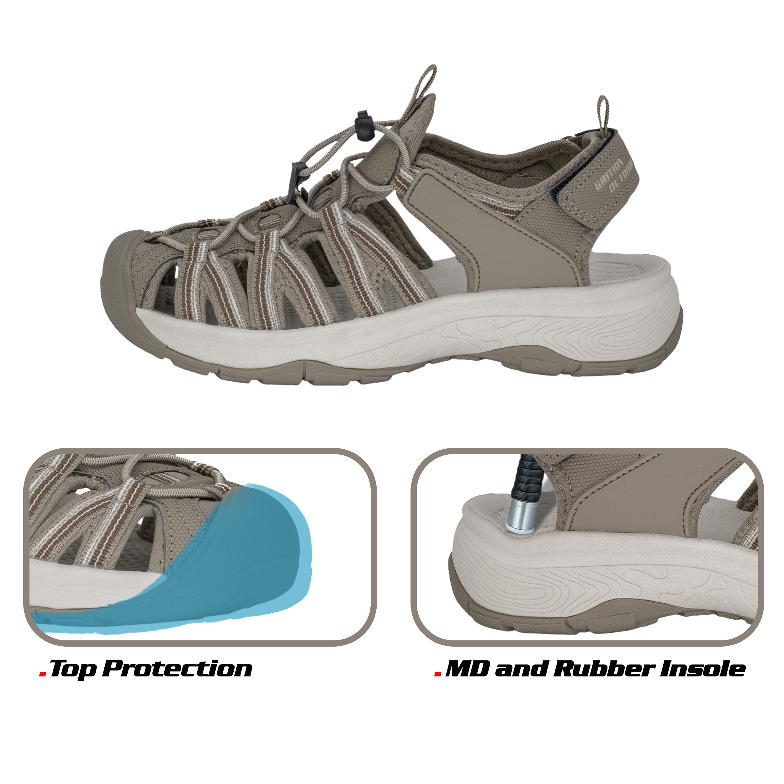 GRITION Women's sandals comfortable breathable durable anti slip simple ...