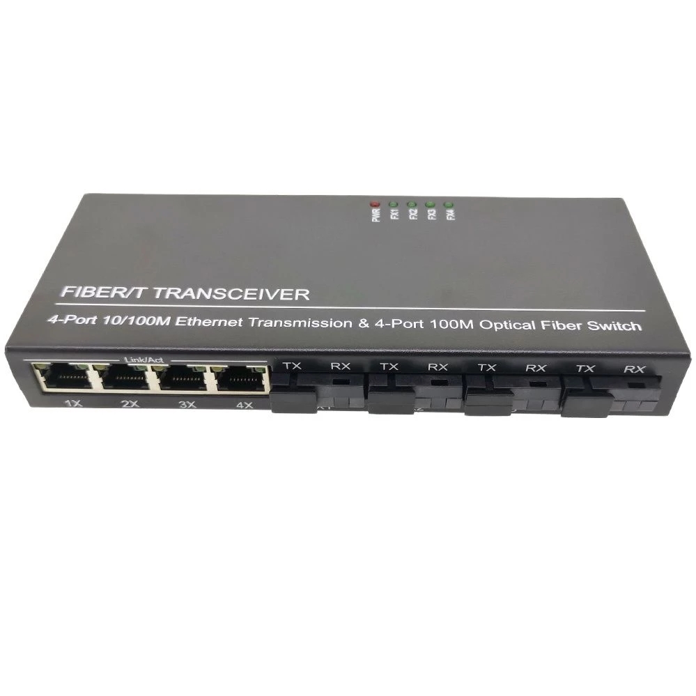 Ethernet Fiber Switch 4 RJ45 4 SC Optik Media Converter Single Mode ...