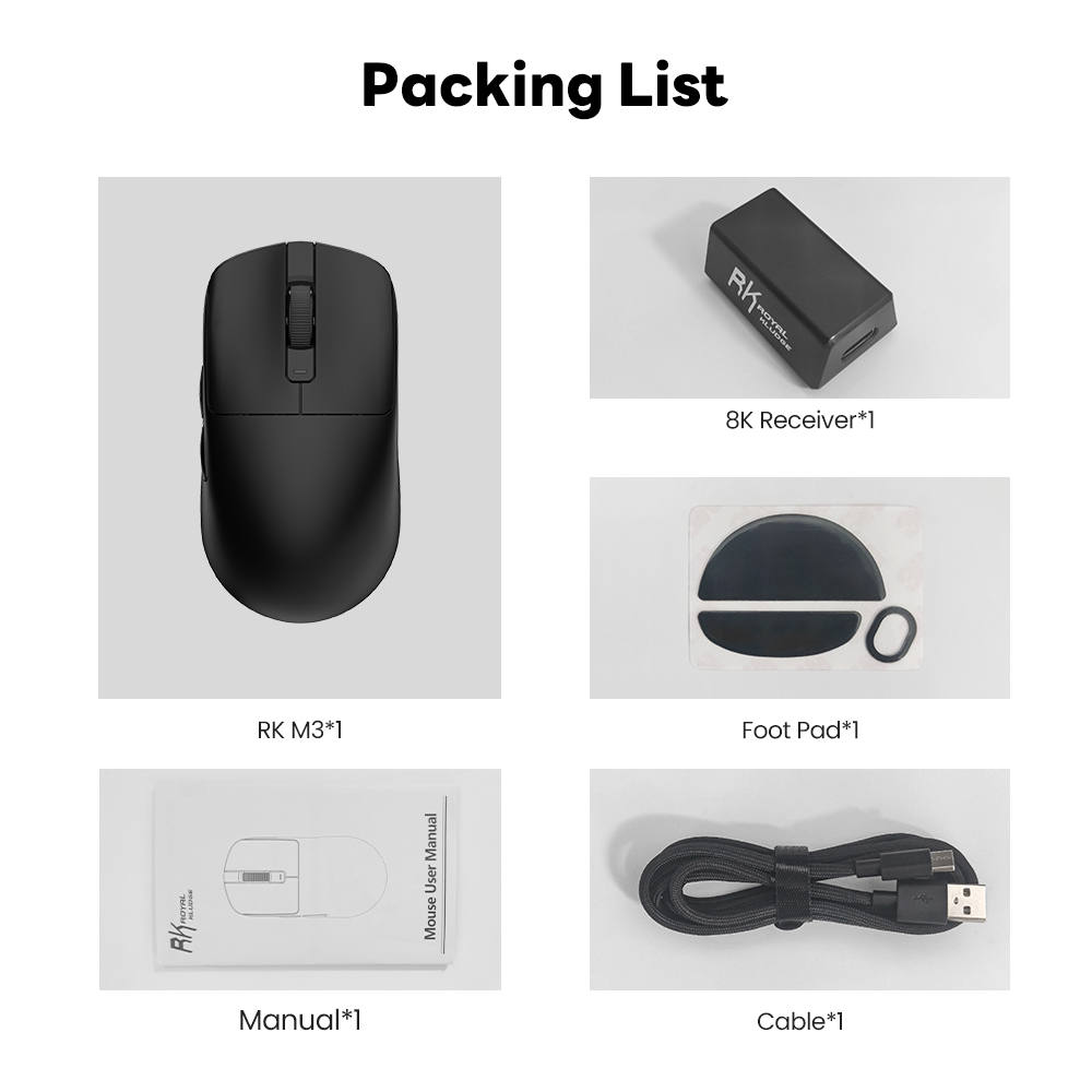 Royal Kludge RK M3 8k 8000Hz Wireless Mouse Tri-Mode Bluetooth Wireless ...