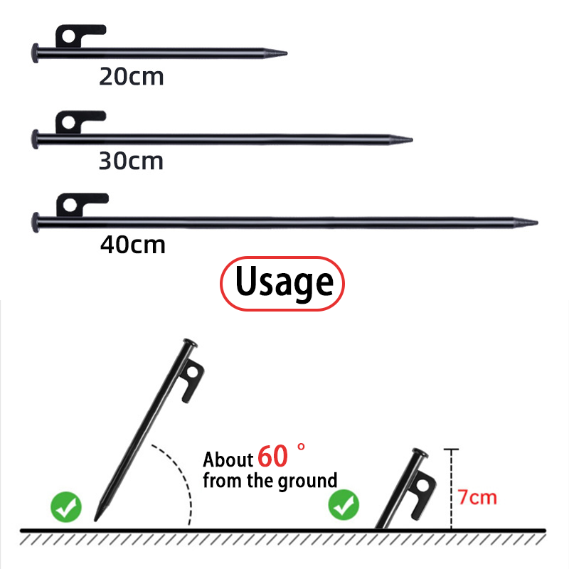20/25/30/40cm Peg Stake Camping Peg Tent Peg Tarp 9mm Diameter Flysheet ...