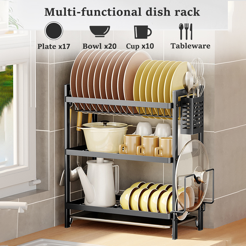 LivinEase 2/3-Tier Dish Drainer Drying Rack Kitchen Organizer With ...