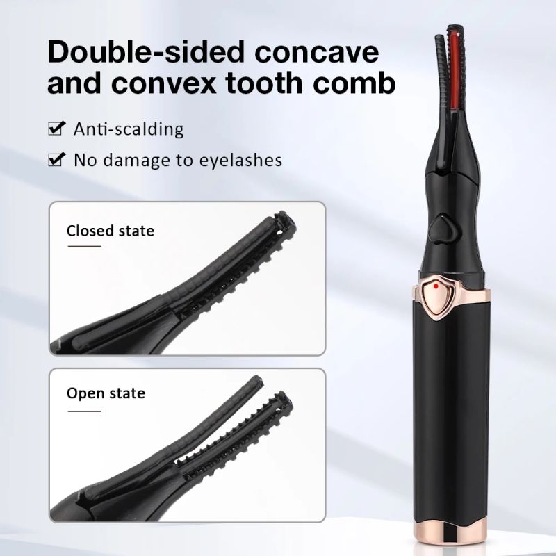 1Pc Black Electric Heated Eyelash Curler Portable 3 Temperature Mode ...