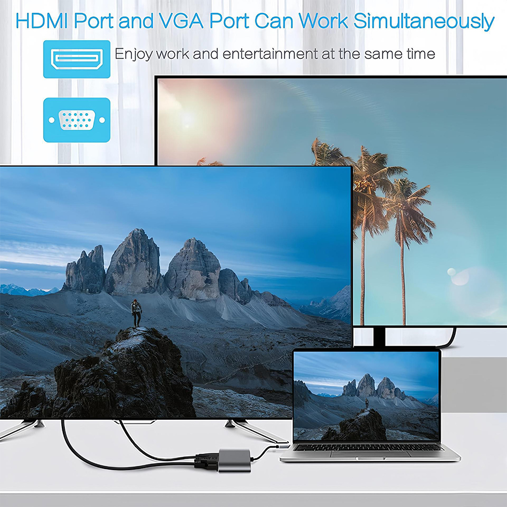 4-in-1 USB Port Hub VGA Laptop 4K HDMI Adapter PD Charging Type-C ...