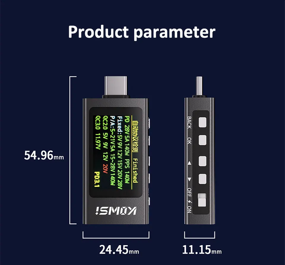 Tester USB-C KWS-X1: Multimetro Digitale 240W Con Display IPS, Misura Tensione 3.3-40V E Corrente 0-12A, Rileva Protocolli Di Ricarica Rapida PD, QC, VOOC E Analisi Ripple