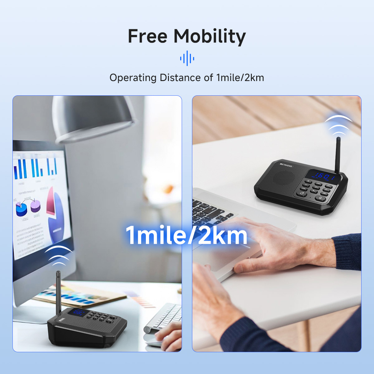 Retekess TH201 UHF Band Wireless Office Intercom System 2000M Long ...