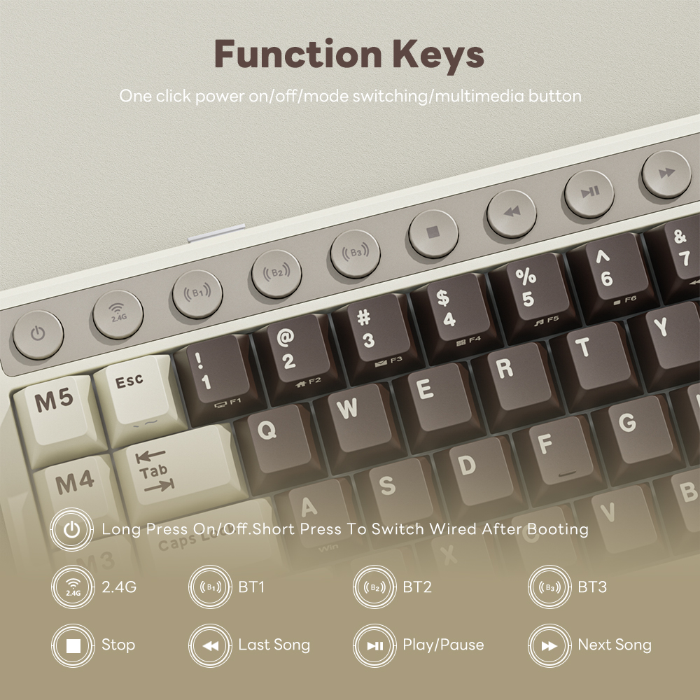 Royal Kludge RK M70 Mocha Grey 73 Key Tri-Mode Wireless With TFT Screen ...