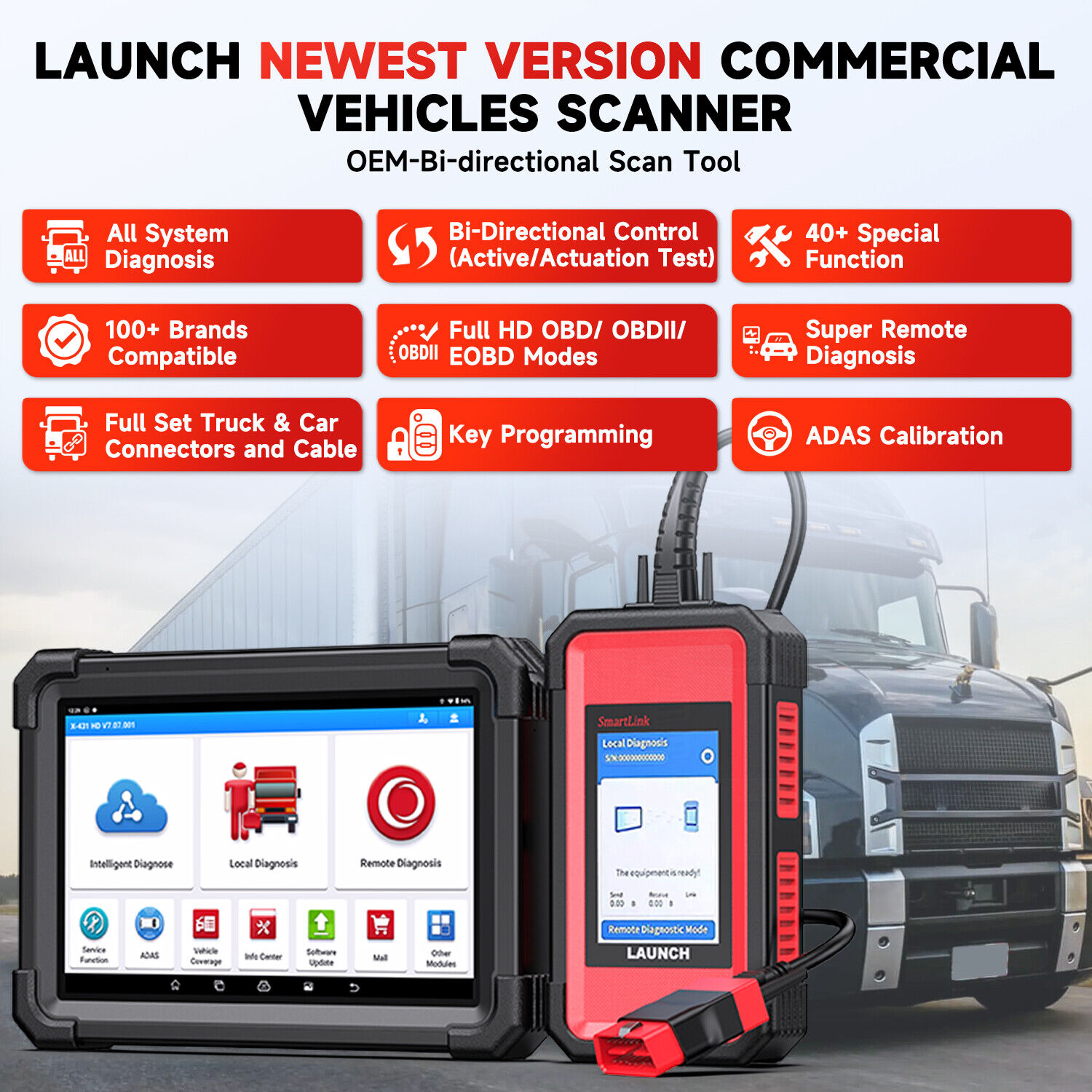 LAUNCH X431 V+ SmartLink HD Heavy Duty Truck Diagnostic Scanner Diesel ...