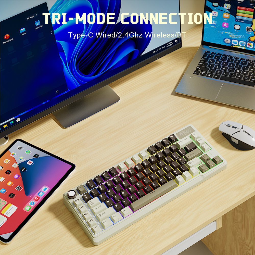 Royal Kludge RK L75 Knight Black 85 Key Diy 3 Modes RGB Wired Bluetooth ...