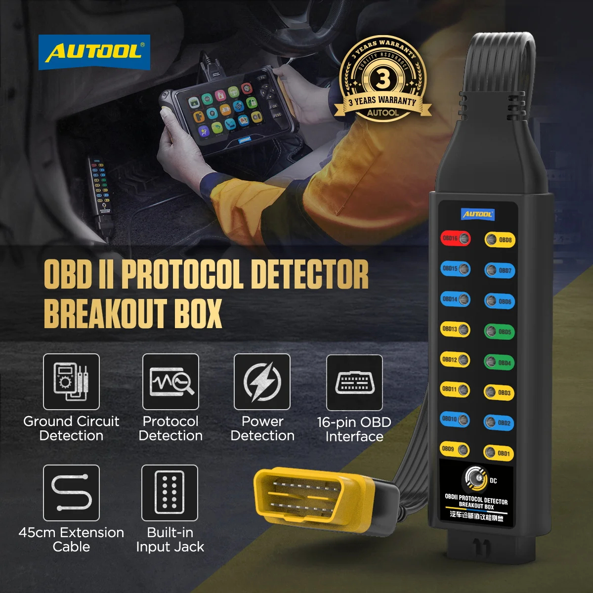 AUTOOL OBD2 Automotive Diagnostic Protocol Detector Break Out Box 16 ...