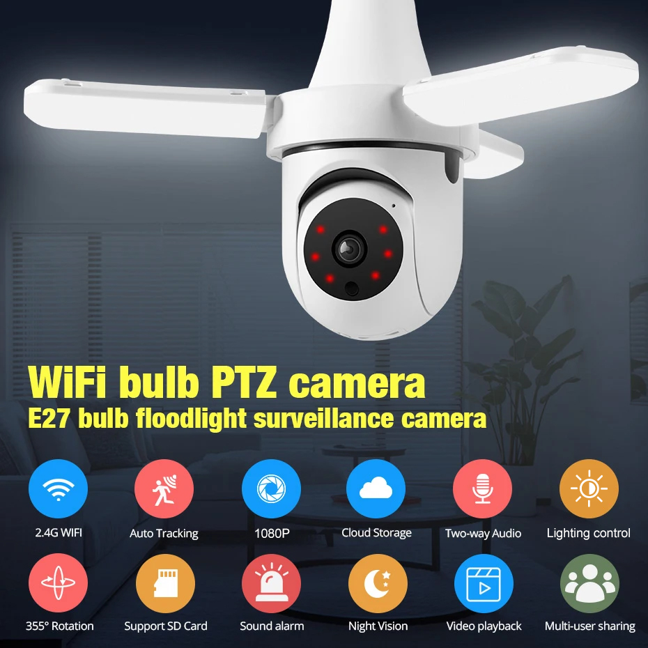 V380 Pro CCTV 360 Bulb 1080P HD Wireless WiFi Camera Auto Tracking Full ...