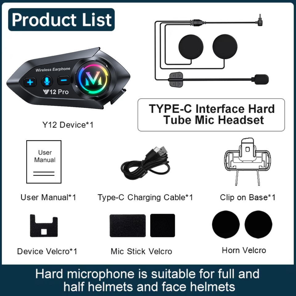 (Local Stock) Y12pro 500M Motorcycle Helmet Intercom for 2Riders ...