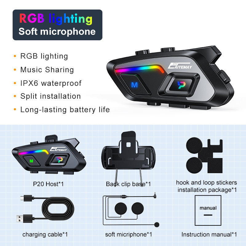 2Pcs Motorcycle Intercom Headset Helmet BT 5.3 Half-duplex Intercom ...