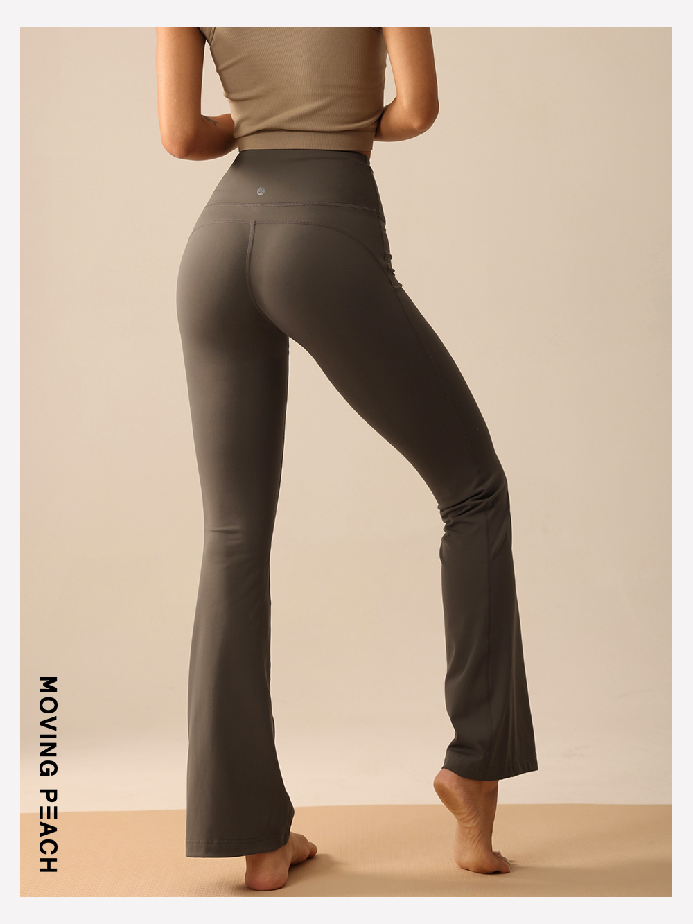 Button Fly High-Rise Stretch Twill Pants in Peach Tree