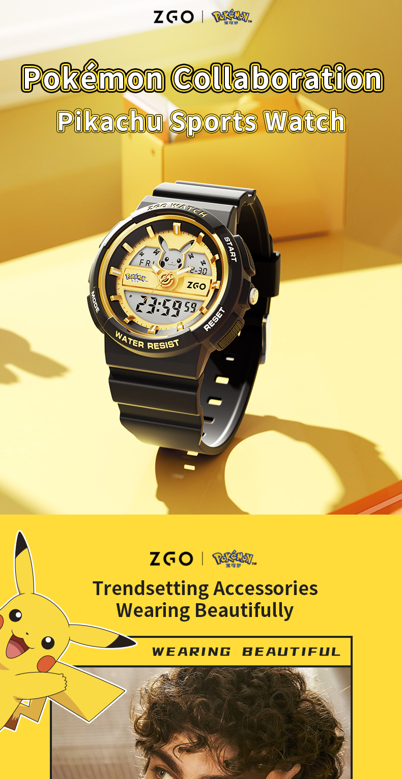 ZGO x Pokémon Pikachu Electronic Watch For Kids Boy 50M Waterproof ...