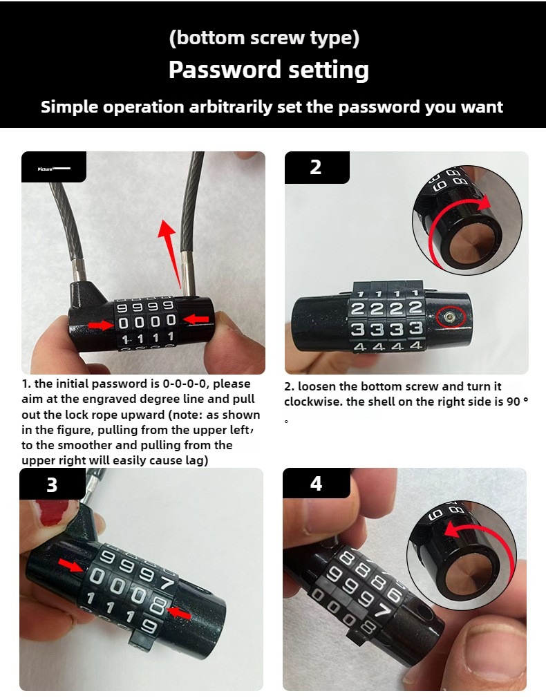 U-shaped 4-digit Lock Combination Anti-theft Bicycle Combination ...