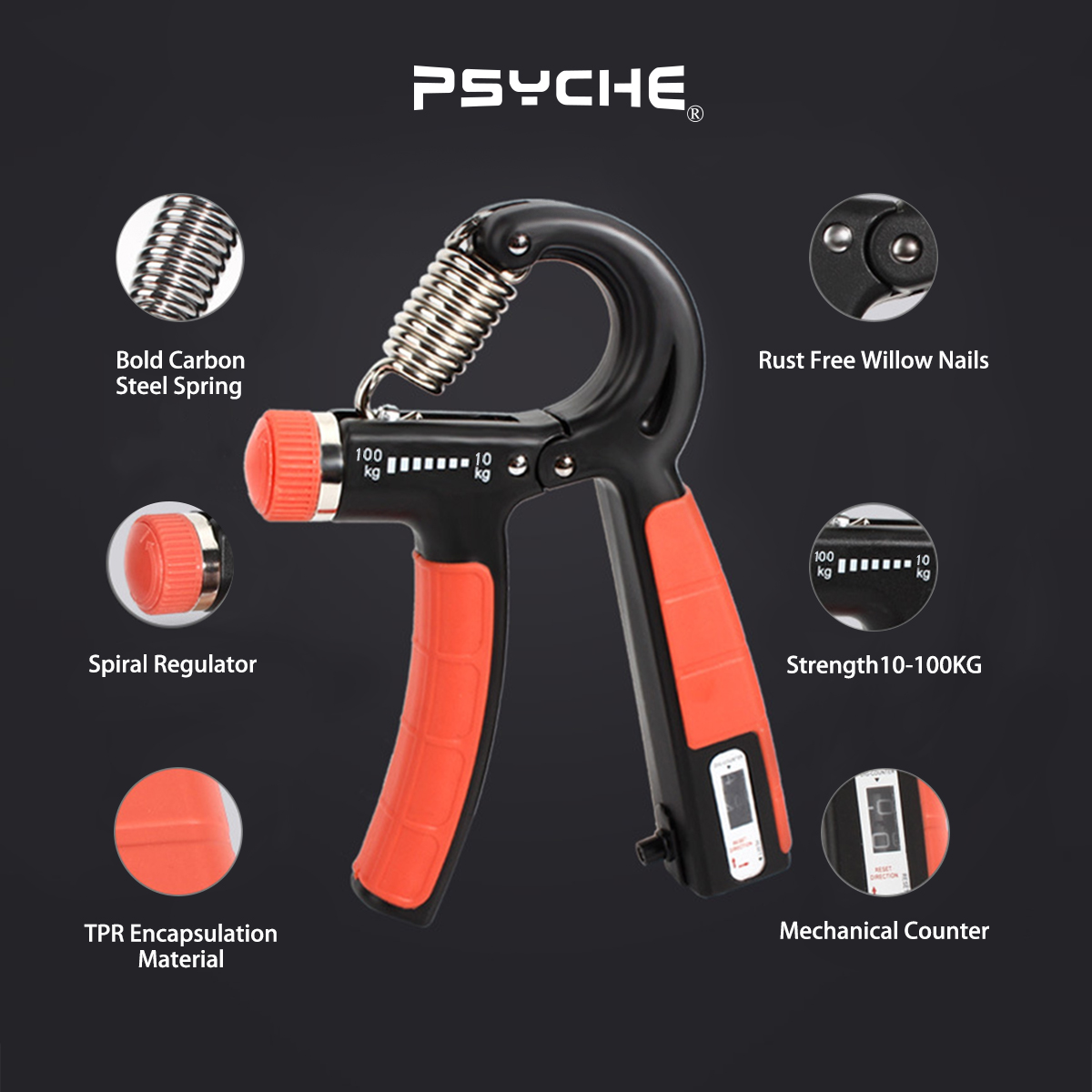 PSYCHE Hand Grip Strengthener R-Shape Adjustable 100KG w/ Automatic ...