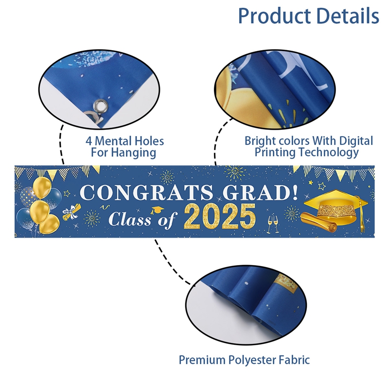 200*40Cm Blue Gold Congrats Grad Class Of 2025 Banner Black Gold ...