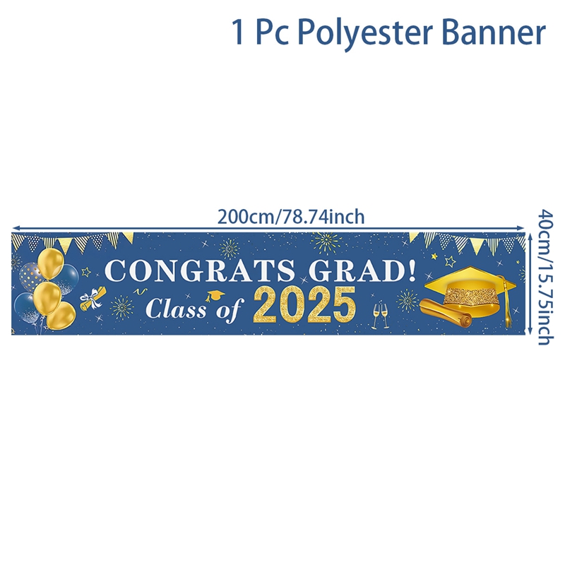 200*40Cm Blue Gold Congrats Grad Class Of 2025 Banner Black Gold ...