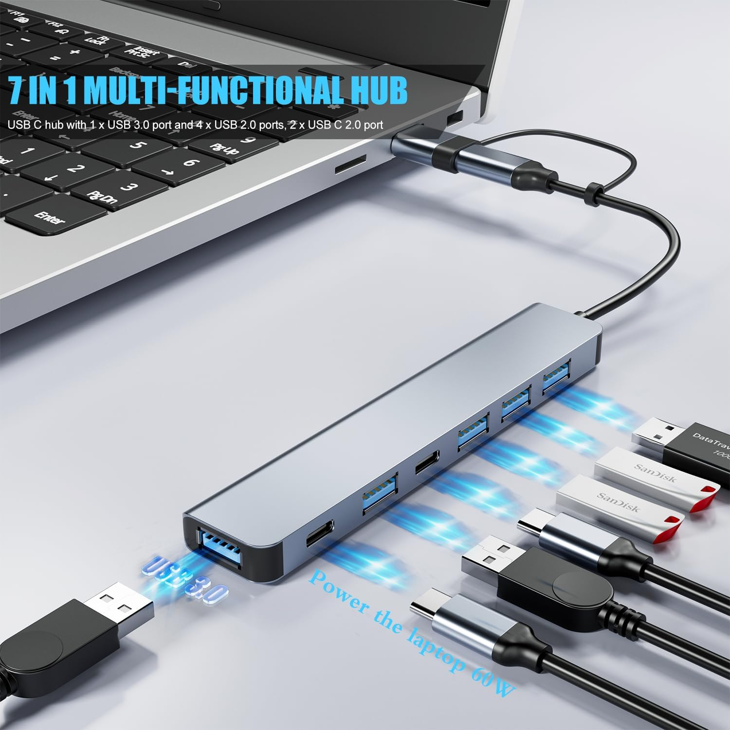 7 IN 2 Type C USB3.0 Hub High Speed Multi Splitter Adapter OTG For ...
