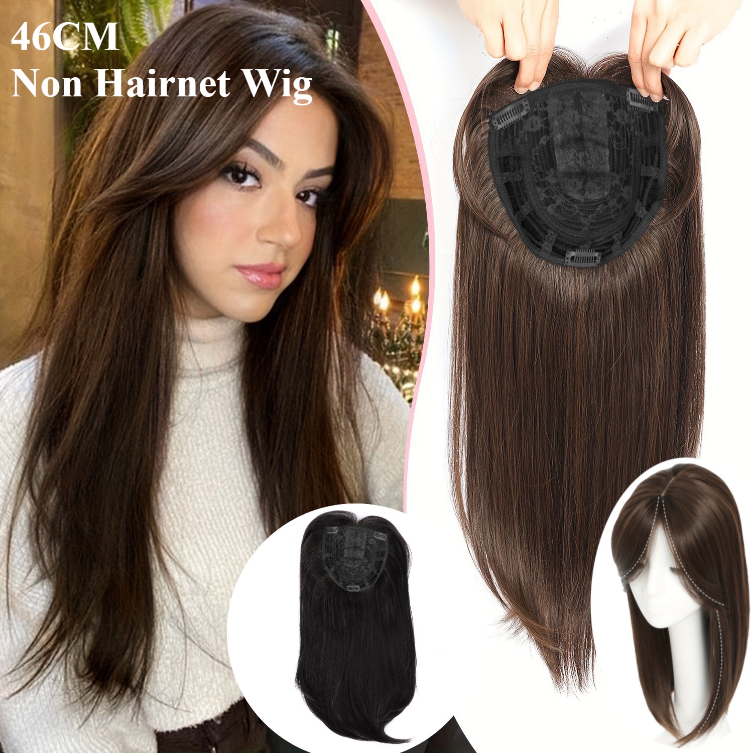 46CM Straight Hair Wig No Hairnet U-shaped Hair Net To Cover White Hair ...