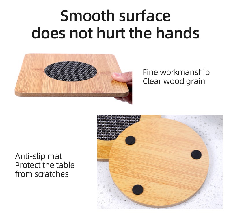 Table Mat Wooden Heat Resistant Pad Kitchen Coaster Anti-Slip Pot ...