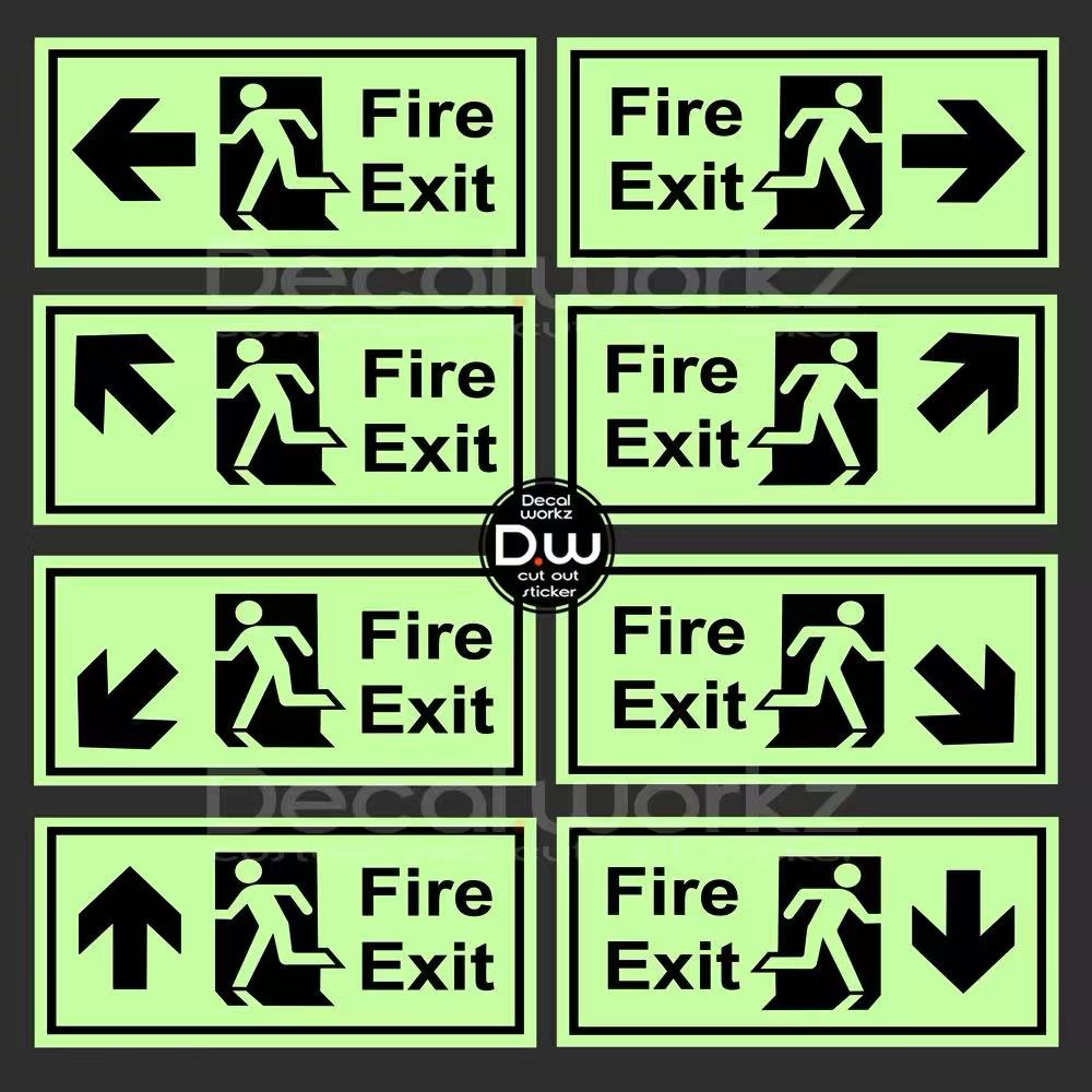 Fire Exit Sign Luminous / Glow in the Dark Cut Out Sticker in Sintra ...