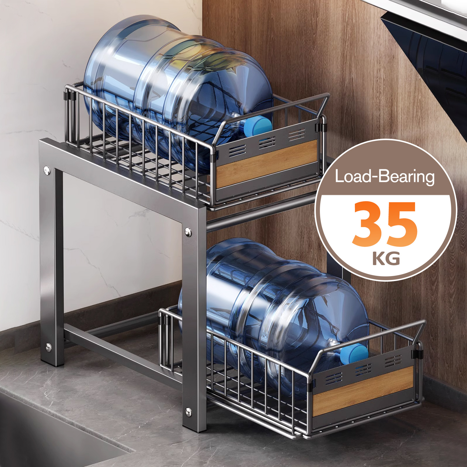 LivinEase Pull Out Basket Under Sink Kitchen Rack Organizer Cabinet ...