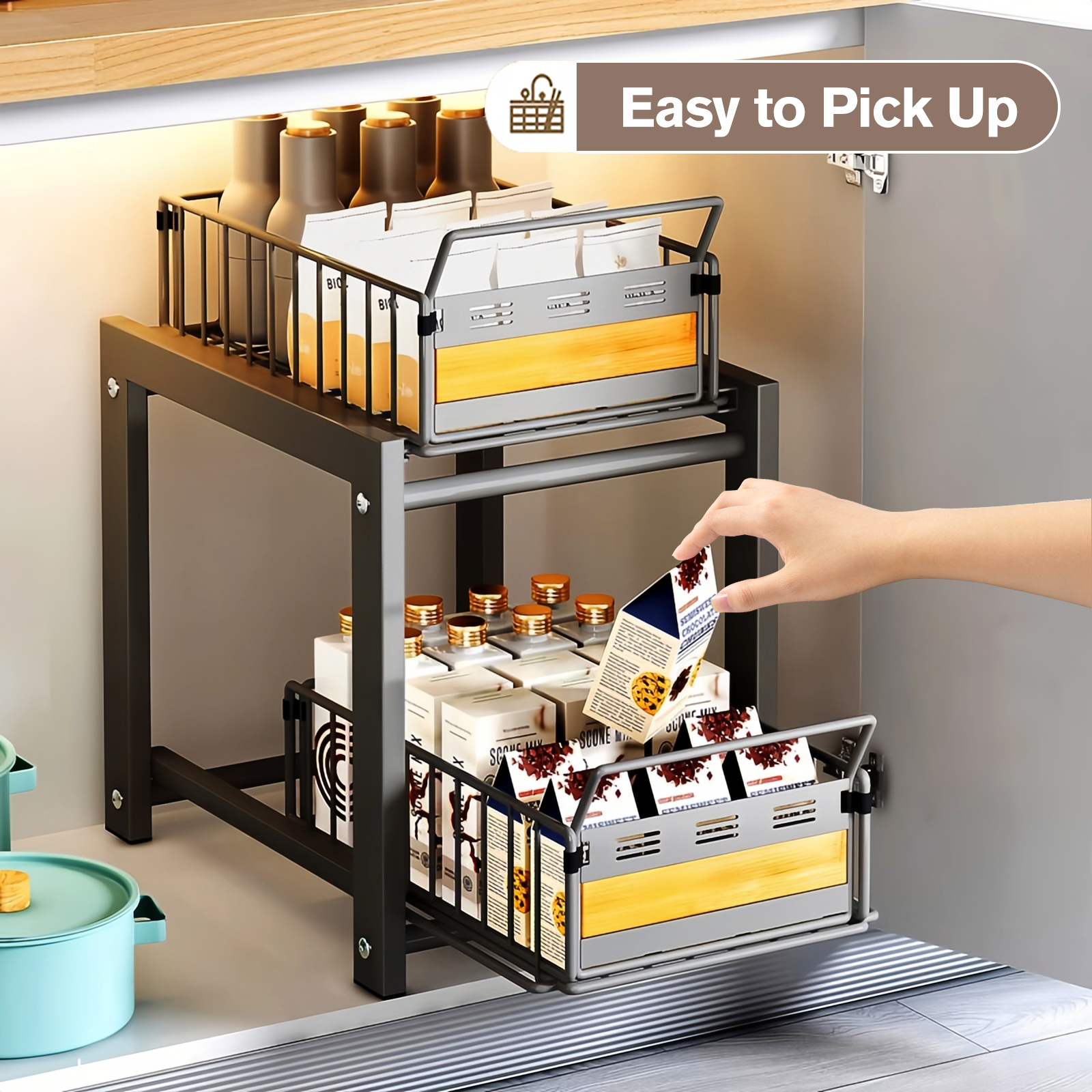 LivinEase Pull Out Basket Under Sink Kitchen Rack Organizer Cabinet ...