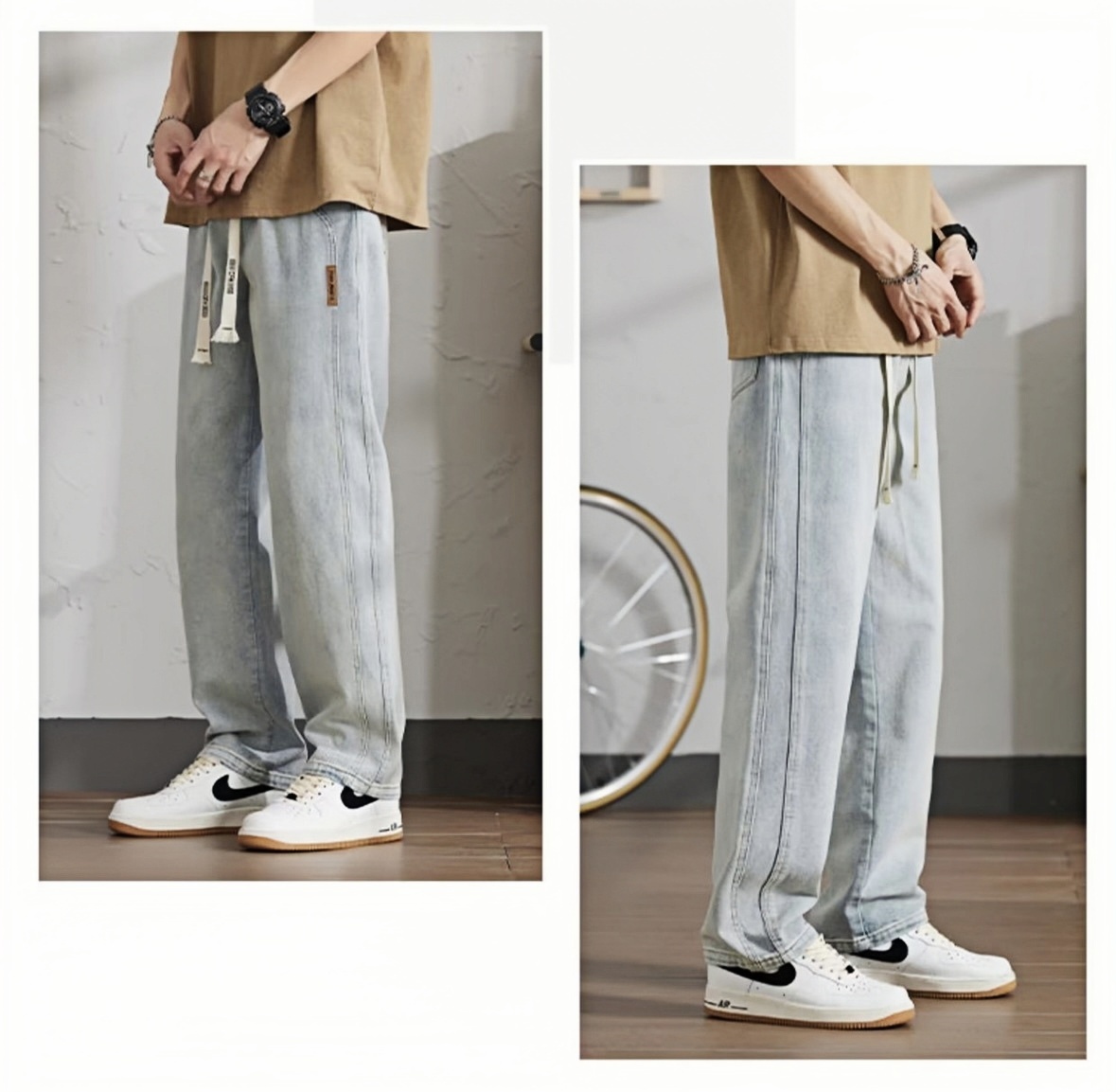 ProMan-Men's Straight Led Jeans Retro Pants Korean Style Casual Trend ...