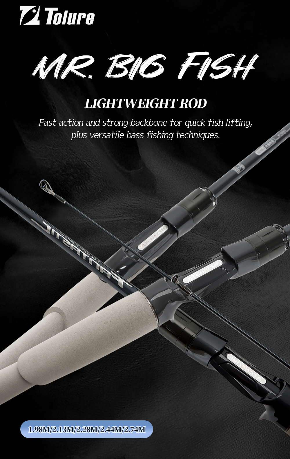 Tolure MR. BIG FISH Lightweight Fishing Rod 2 Sections 1.98M-2.74M ...