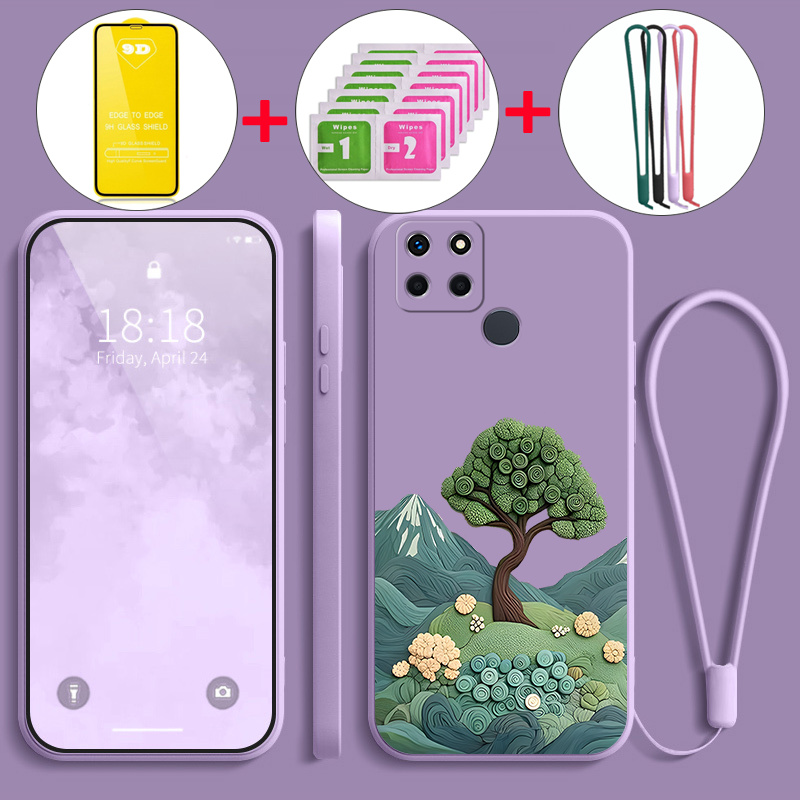 With Tempered Glass Case For Realme C12 Realme C25 Realme C25s Phone 