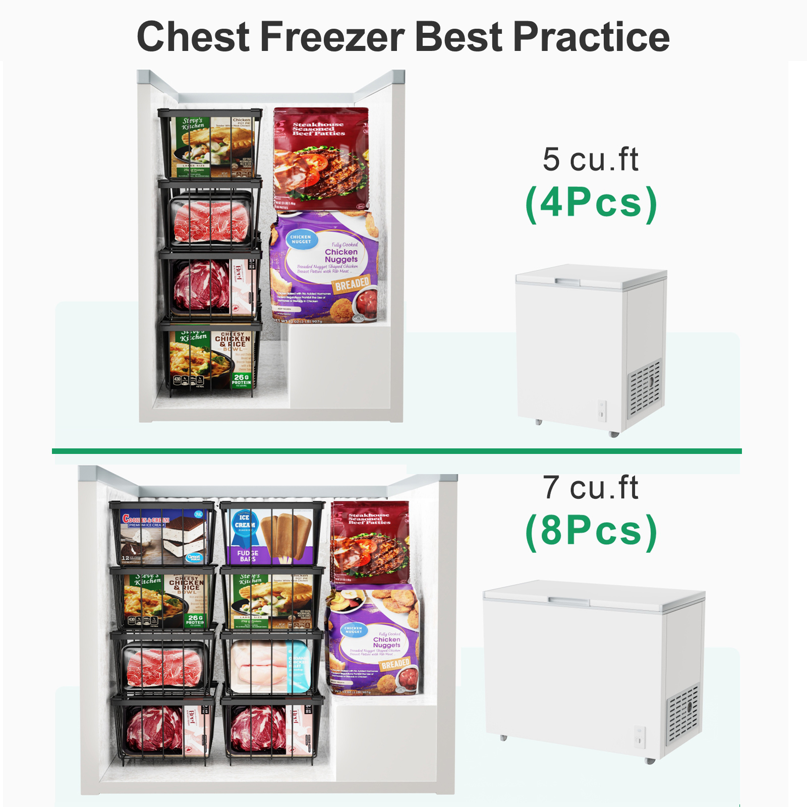 Cambond 4/8Pack Stackable Chest Freezer Basket Organizer Fridge Storage ...