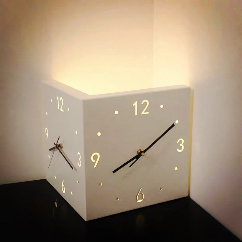 Modern Creative Wall Clock Induction Luminous Corner Clock Square ...