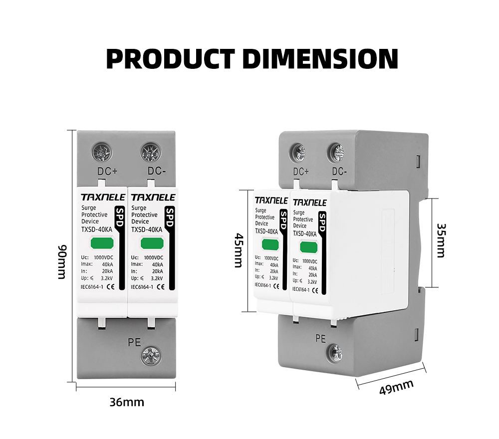 DC SPD Surge Protector 600V 800V 1000V 2P 3P 20KA 40KA 60KA Solar PV ...