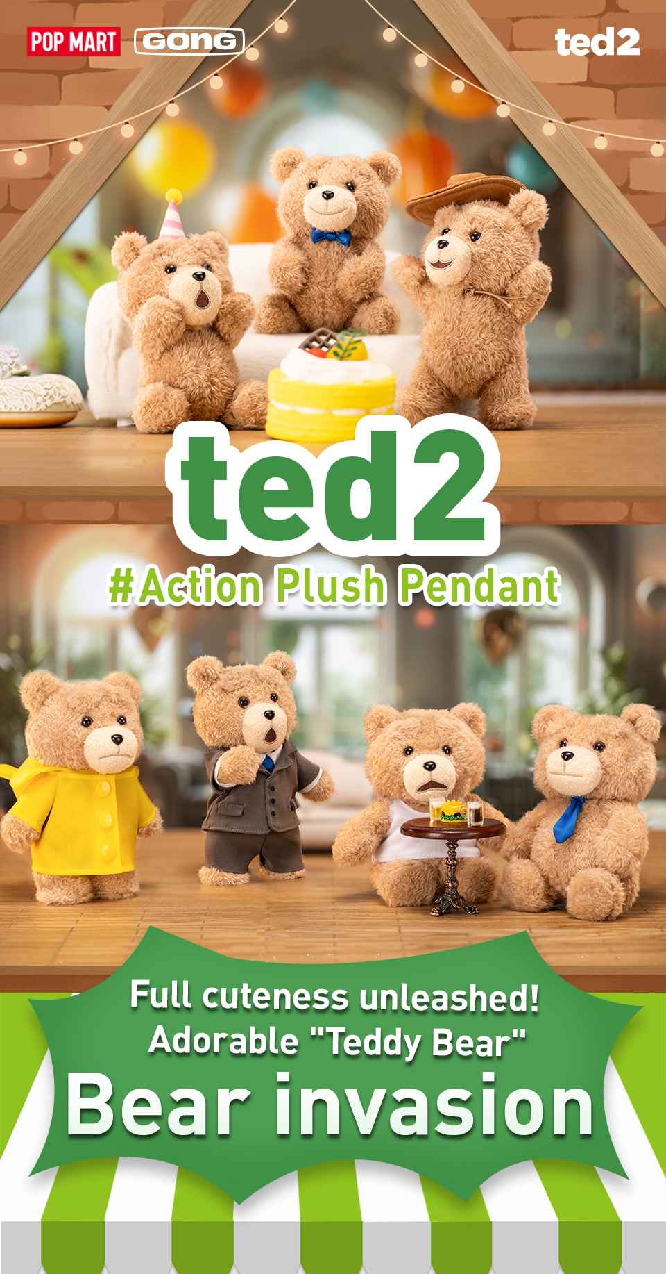 POP MART Ted2 Teddy Bear Action Plush Pendant Blind Box Shopee