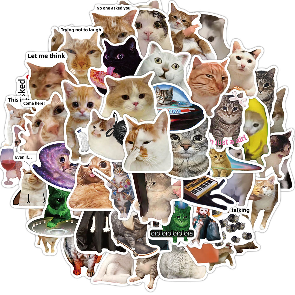 [Large Sticker]50PCS Funny Cat Stickers for Suitcase Skateboard Luggage ...