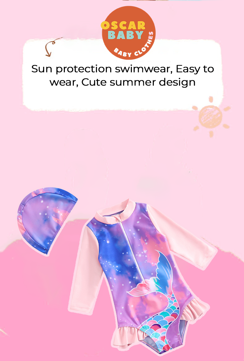 Oscarbaby Swimsuit For Kids Girl Long Sleeve Quick-Dry Sun Protection ...