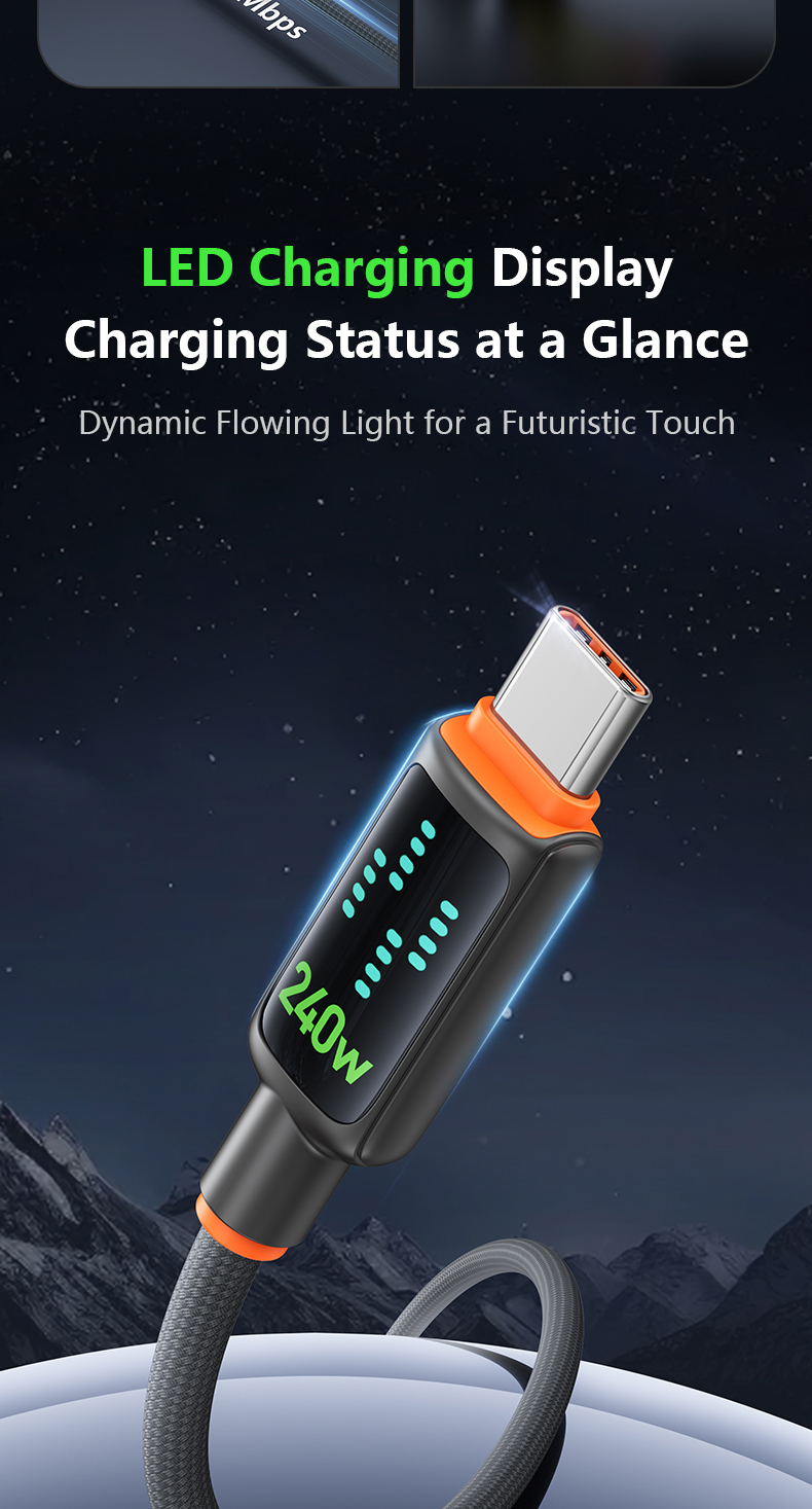 Tranyoo CC-8 240W Dynamic LED Data Cable Fast Charging 1.2M Type-C to ...
